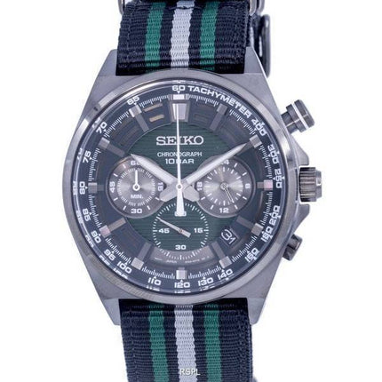 Seiko Chronograph Nylon Green Dial Quartz SSB411 SSB411P1 SSB411P 100M Men's Watch