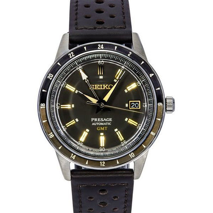 Seiko Presage Style60s GMT Calf Leather Strap Black Dial Automatic SSK013J1 Men's Watch