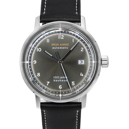 Refurbished Iron Annie 100 Jahre Bauhaus Leather Strap Black Dial Automatic 50562 Men's Watch