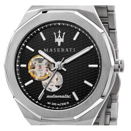 Refurbished Maserati Stile Open Heart Black Dial Stainless Steel Automatic R8823142002 100M Men's Watch