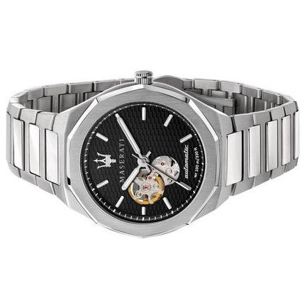 Refurbished Maserati Stile Open Heart Black Dial Stainless Steel Automatic R8823142002 100M Men's Watch