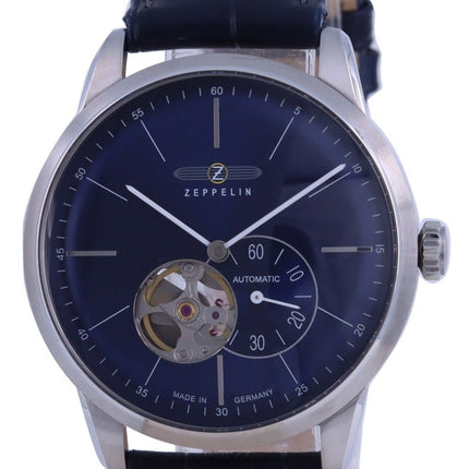 Zeppelin Flatline Open Heart Blue Dial Leather Strap Automatic 7364-3 73643 Men's Watch