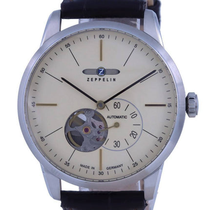 Zeppelin Flatline Open Heart Cream Dial Leather Strap Automatic 7364-5 73645 Men's Watch