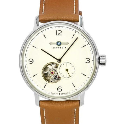 Zeppelin LZ129 Hindenburg Leather Strap Open Heart Beige Dial Automatic 80665N Men's Watch