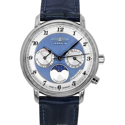 Zeppelin Friedrichshafen Moon Phase Leather Strap Blue Dial Quartz 85373 Women's Watch