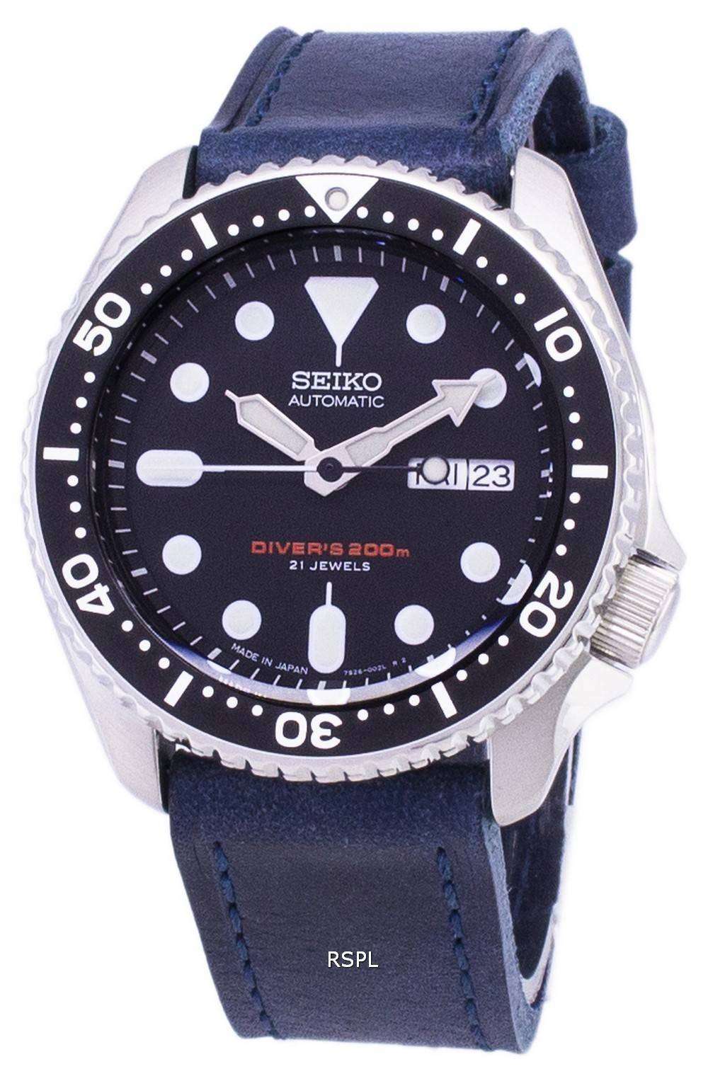 Seiko Automatic SKX007J1-LS13 Diver's 200M Japan Made Blue Leather ...